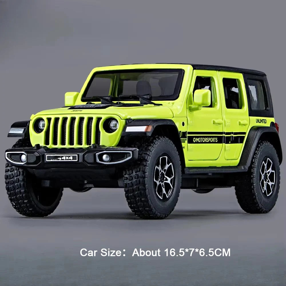 1:32 Wrangler Rubicon Model Toy Alloy Diecast Car Doors Opened Sound Light Pull Back Miniature Off-road Vehicle  Holiday Gift