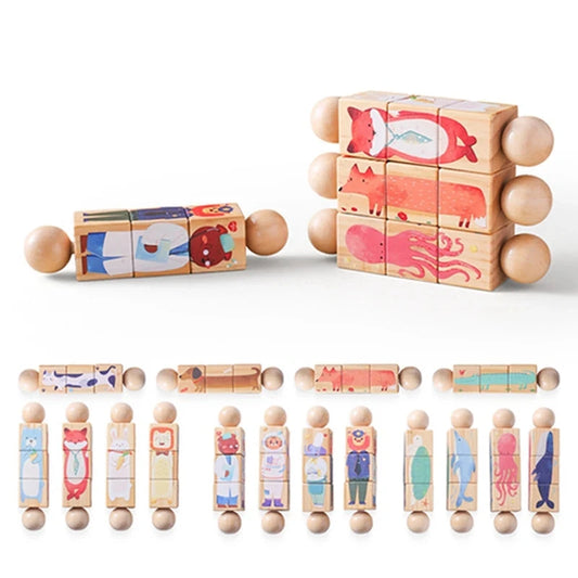 Baby Wooden Rotating Jigsaw Puzzle Hand bell Toy Baby Mobile Musical Rattle Toy Montessori Puzzle Game For Babies