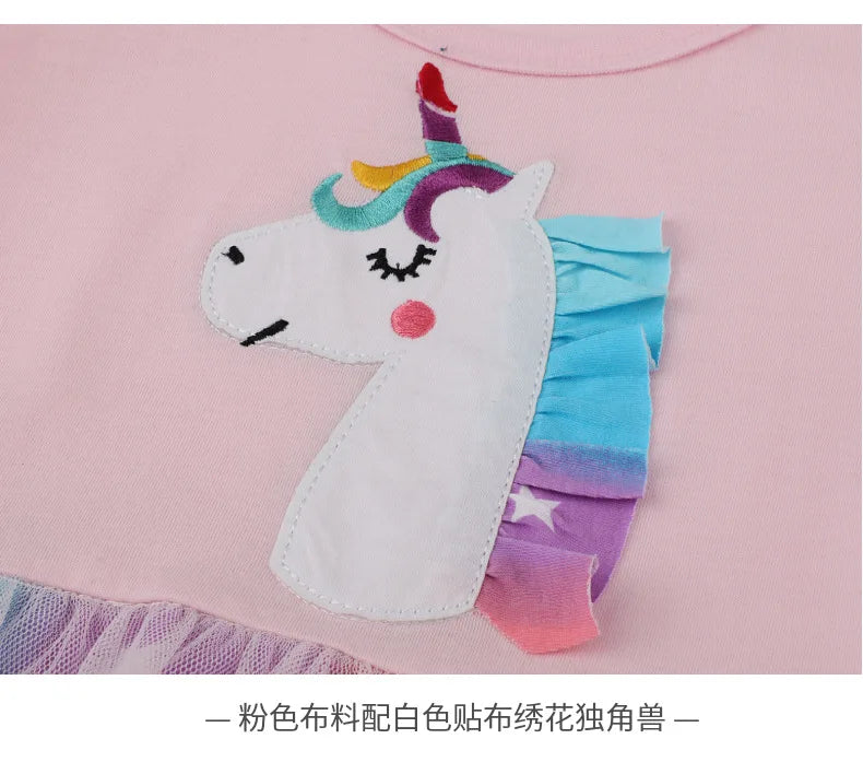 Unicorn Butterfly Princess Cotton Dress for Girls Summer Knee Length Dress