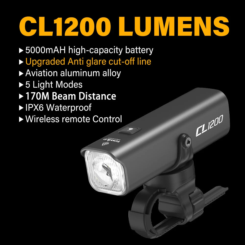 CL1200 Bicycle Light With Cut-off Line Beam 1200LM Rechargeable 5000mAh Led Bike Front Lights IPX6 MTB Cycling Headlights