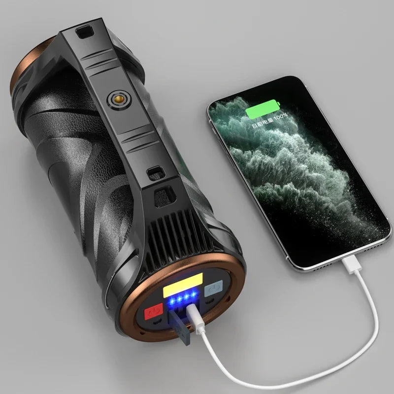 uper Bright Rechargeable Spotlight Rotating Zoom LED Flashlight with COB Sensor Light Power Bank