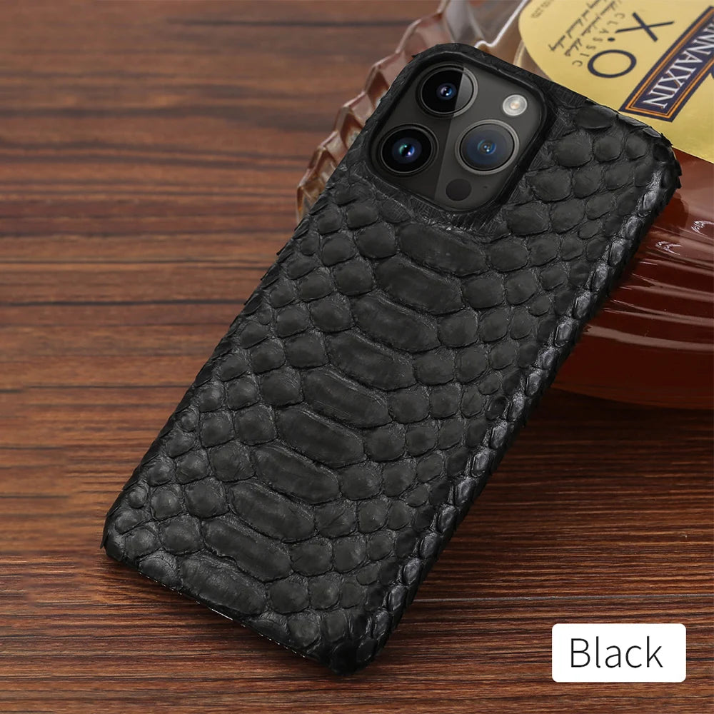 100% Genuine Python Leather Phone Case For iPhone 16 15 14 Pro Max 16Pro Plus Luxury Shockproof Protect Back Cover