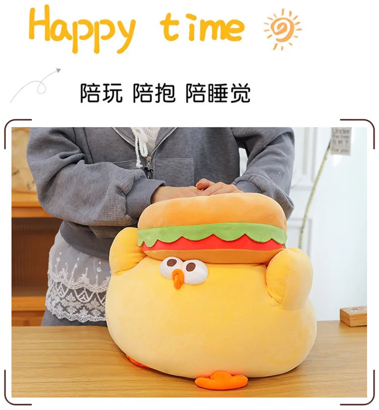 Cartoon Burger And Chicken Plush Toy Soft Throw Pillow