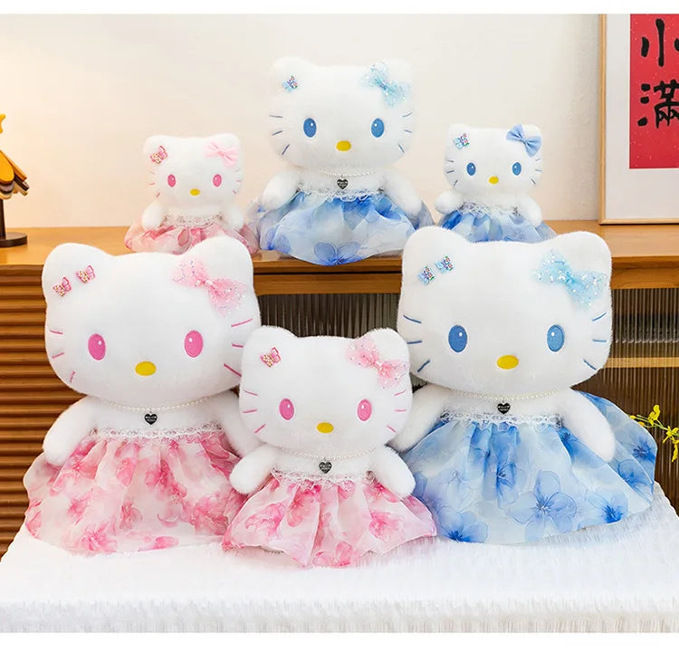 Cute Blue Pink Cat Character Plush Stuffed Doll Toy