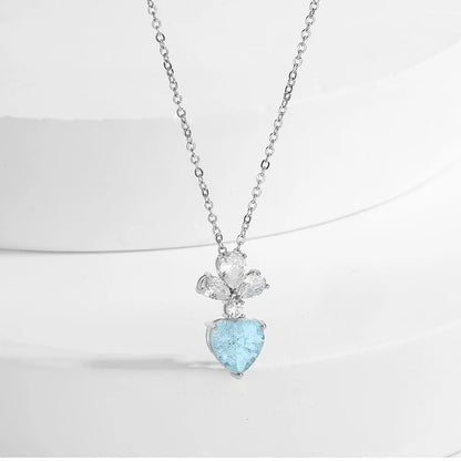 Luxury Royal Blue Heart Cubic Zircon Pendant Necklace