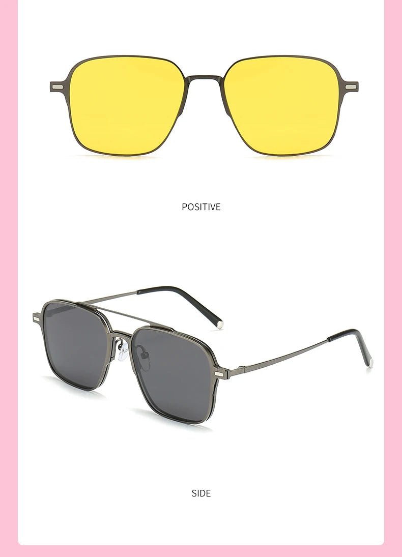 Titanium 3 In 1 Magnetic Clip On Polarized Sunglasses UV400 Optical Computer Glasses for Men Women