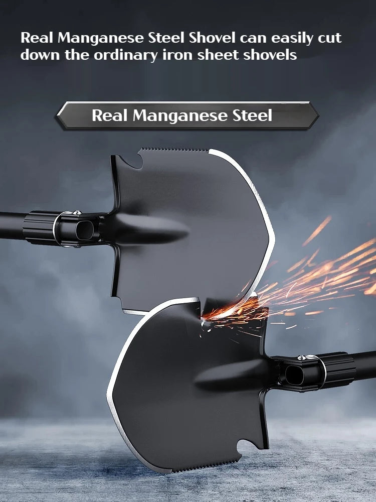 1pc Multifunctional Tactical Folding Shovel Survival Spade Saw Pickaxe Collapsible Engineer Shovel Stainless Steel