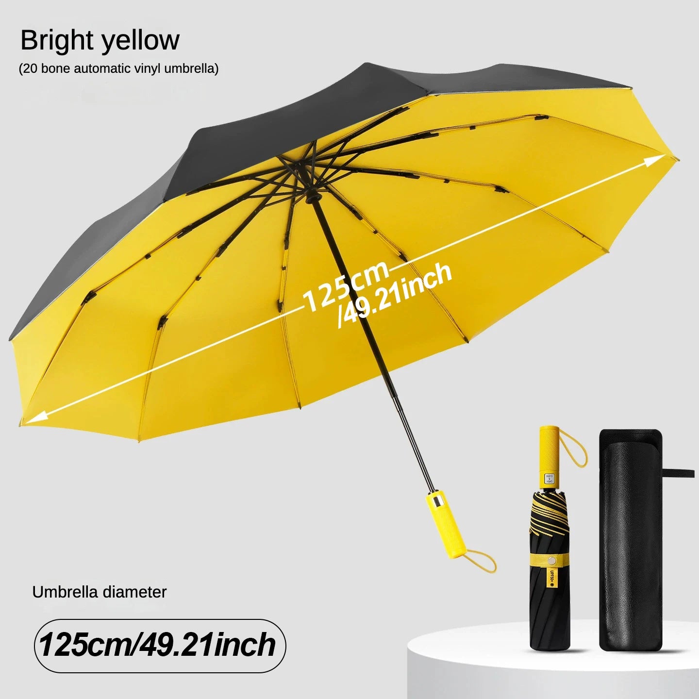 125cm Oversized Fully Automatic Wind Resistant Folding Umbrella Leather Cover
