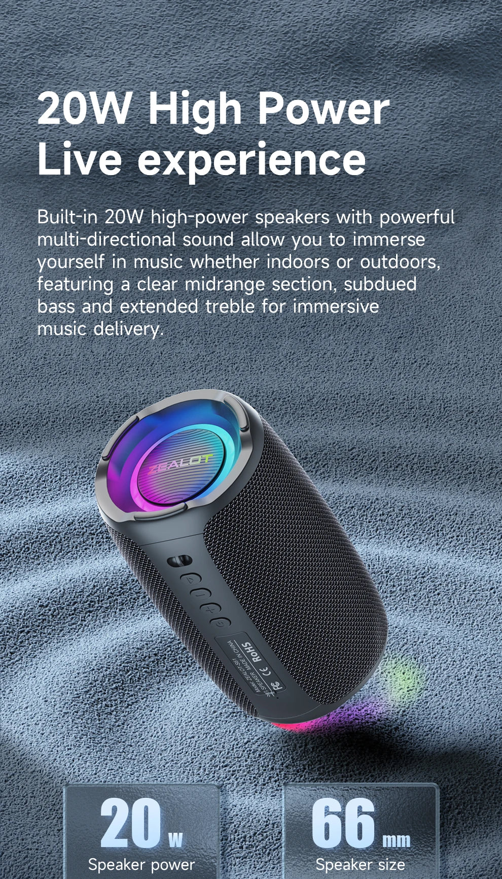 ZEALOT S61 Portable Bluetooth Speaker Double Diaphragm Wireless Subwoofer Waterproof Outdoor Sound Box Stereo Music Surround