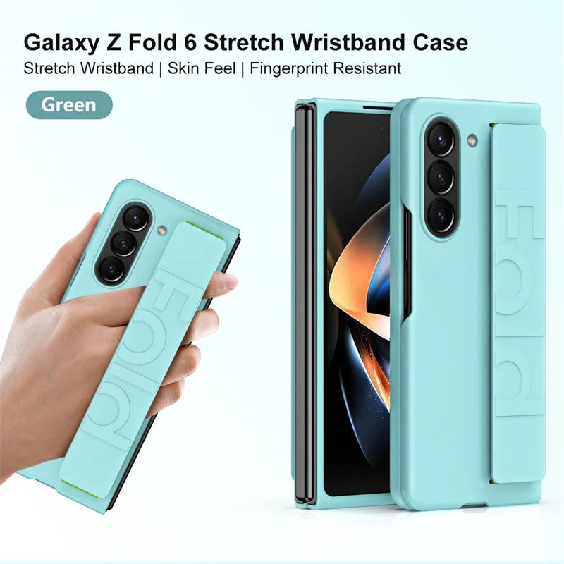 Matte Hard Plastic Grip Case Strap for Samsung Galaxy Z Fold 5 4 3 6 Wristband Elastic Armor Cover For Samsung Z Fold5 Fold6