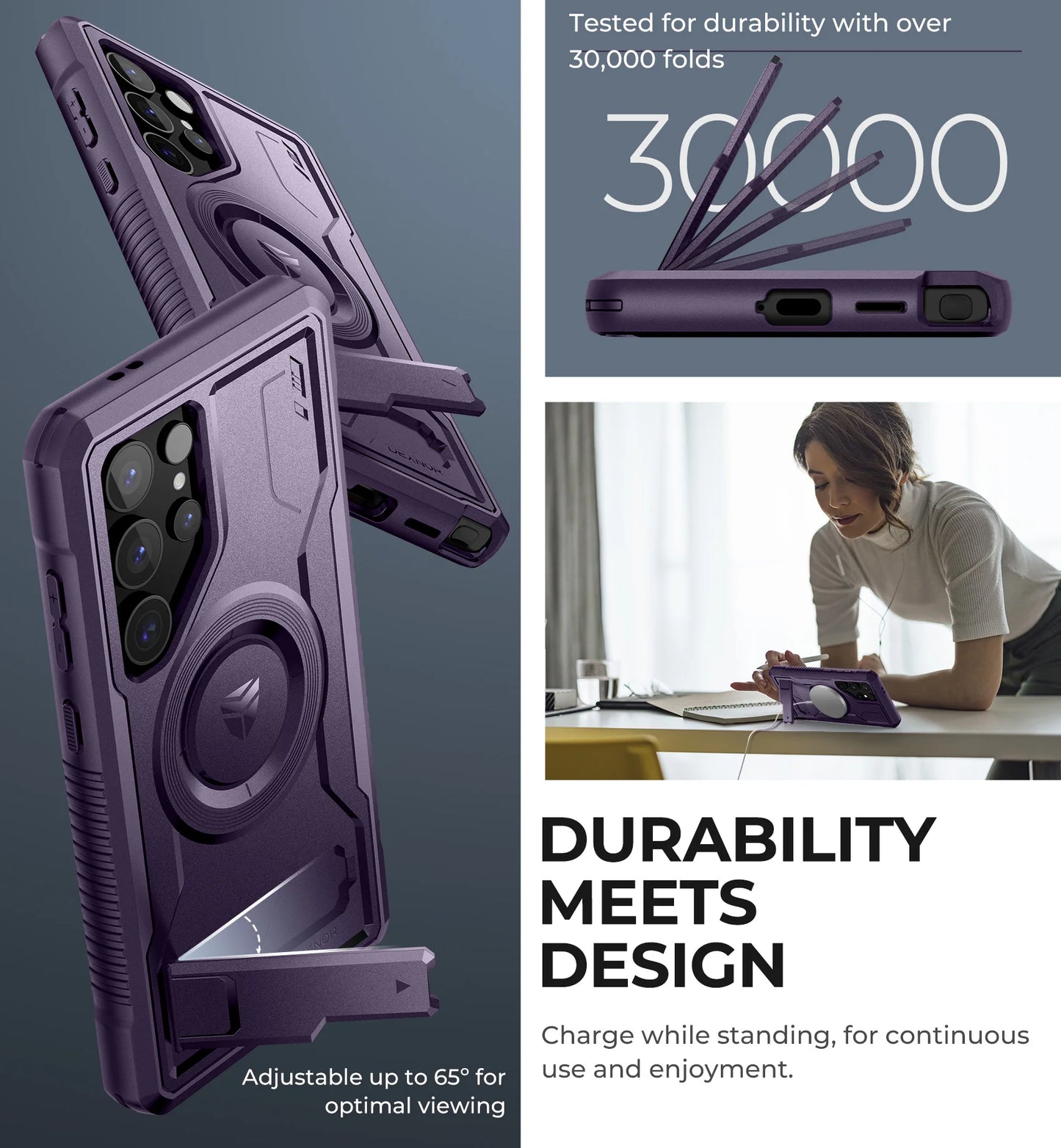 Magnetic Case for Samsung Galaxy S24 Ultra 5G Full Body Shockproof Cover Built-in Kickstand and Screen Protector