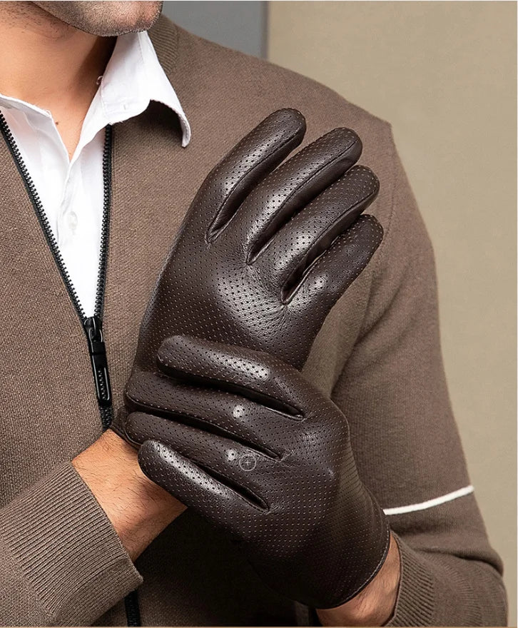 Autumn Men style Business Sheepskin Leather Gloves Winter Full Finger Touch Screen Black Gloves Riding Motorcycle Gloves