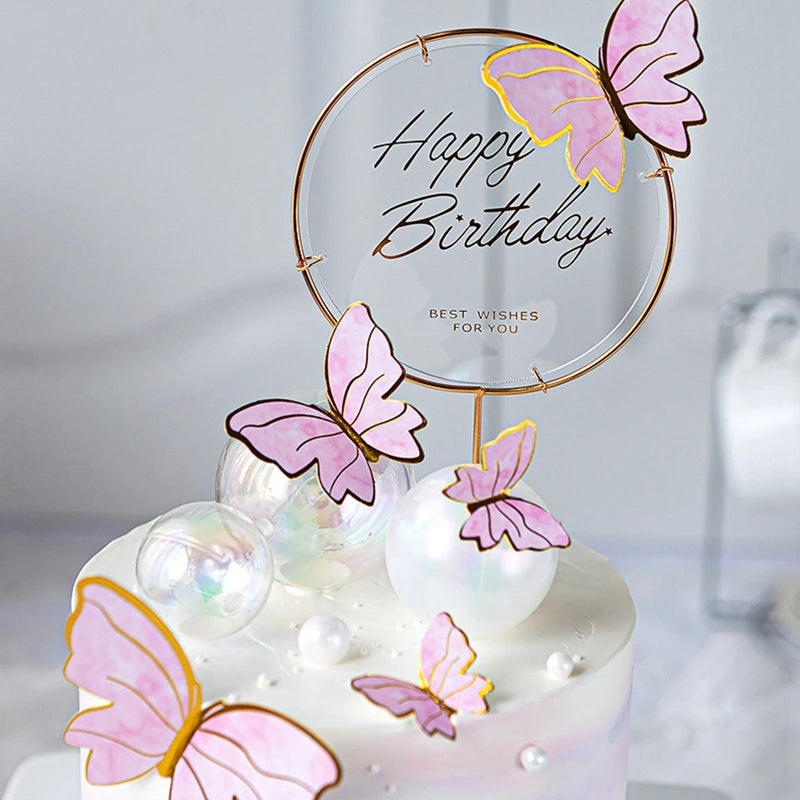 Happy Birthday Sequin Butterfly Cake Topper For Princess Girl Birthday Party Cake Decor Butterflies Wedding Party Decoration