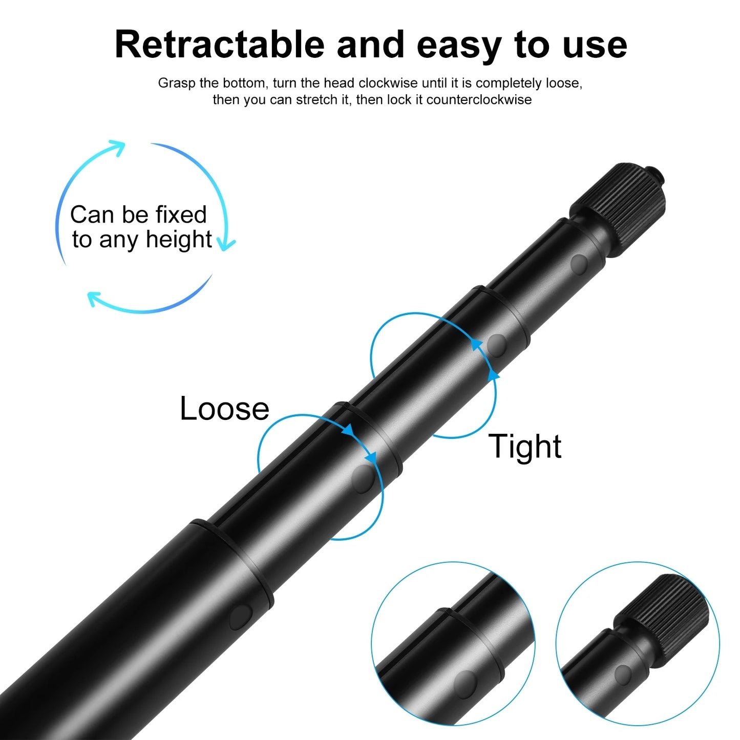 2m Metal Selfie Stick Monopod for Insta360 One RS / X2 / X3 Action Cameras  Aluminum Alloy Selfie Stick with 1/4 Screw