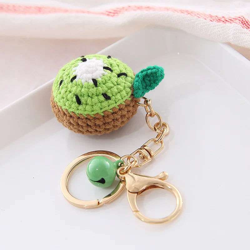 5 Pcs Handmade Weaving Keychain Wool Crochet Unique Knitted Pendant Keyring Strawberry Watermelon Orange Pendant Key Chain Gifts