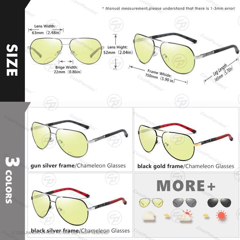 Intelligent Aviation Photochromic Polarized UV400 Day Night Driving Sunglasses for Men Women