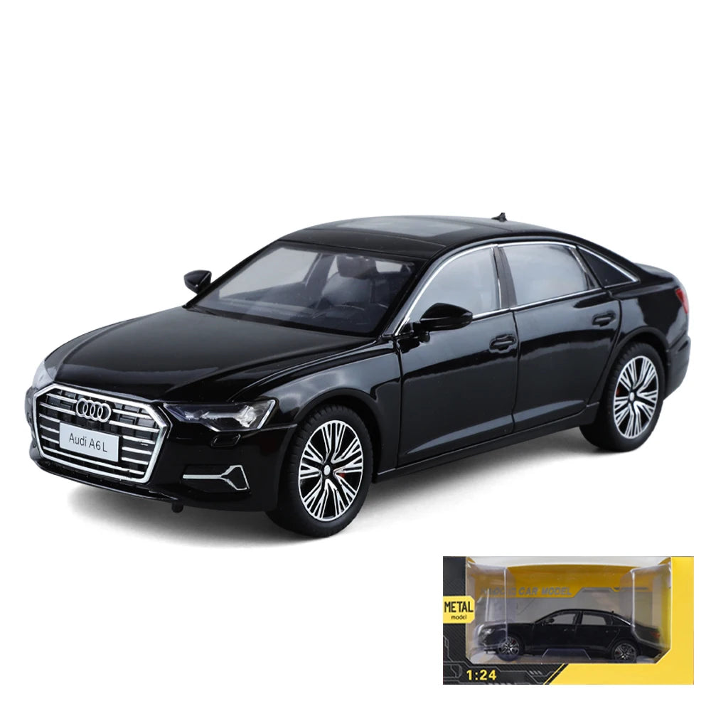 1:24 Audi A6 Alloy Diecast Vehicles Model Car Miniature Metal Sound Light Ornaments Gifts Collections Hobby Decoration Christmas