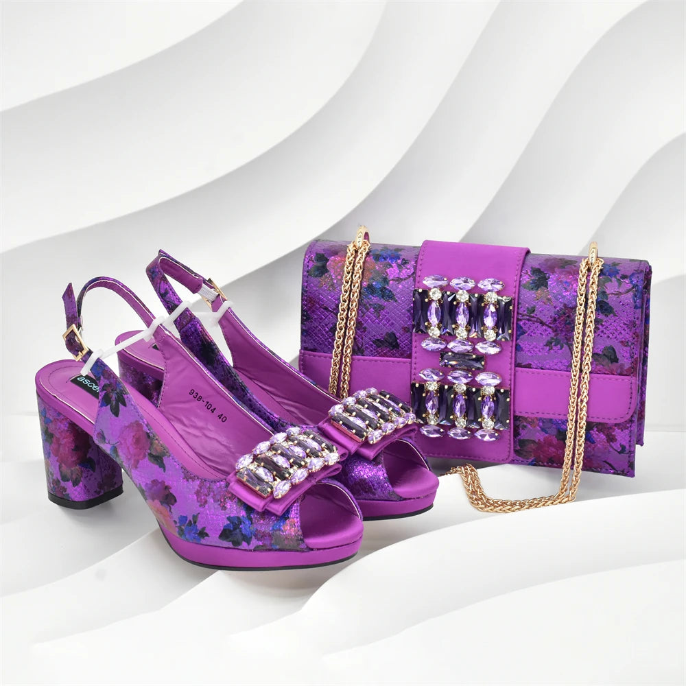 Italian Design Rhinestone-encrusted Ladies Party Shoes And Special Bag High Heels And Dual Purpose Bag Women's Shoes