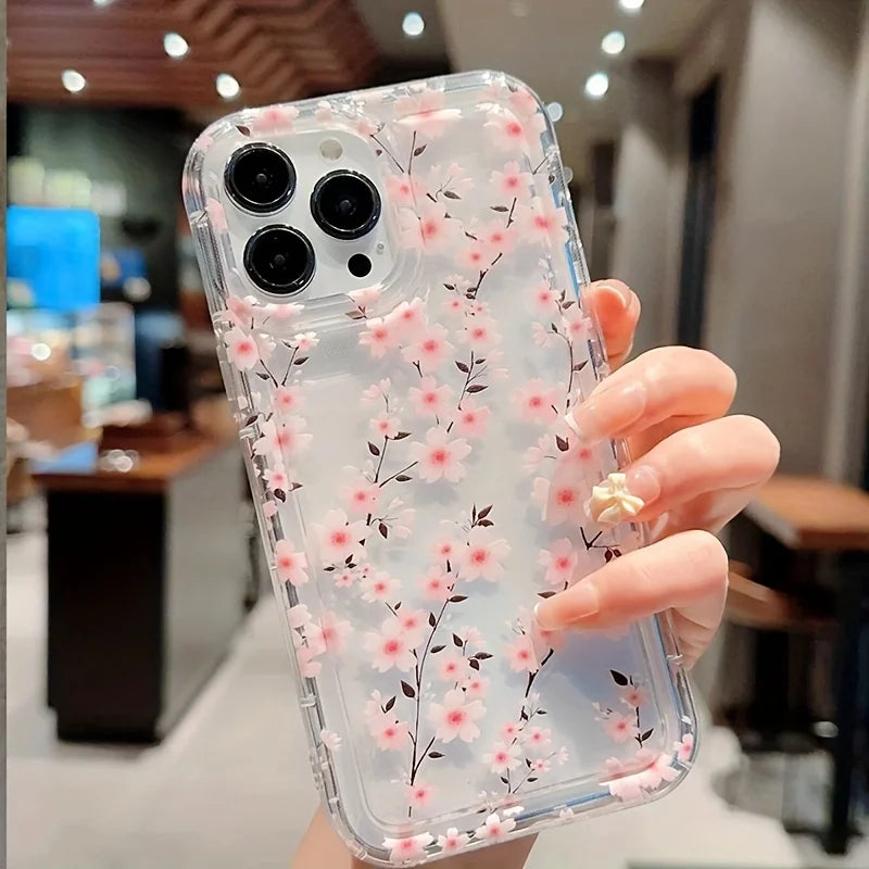 White Flower Clear Phone Case For iPhone 17 16 14 15 Pro Max 16E Air Airbag Shockproof Phone Cover