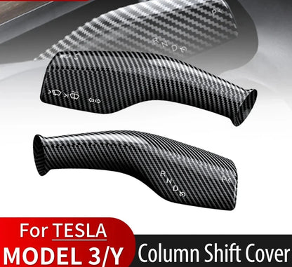 1 Pair Carbon Fiber Steering Wheel Whiff Protection Cover For Tesla Model 3 Y ABS Car Column Shift Knob Cover Decor For Tesla