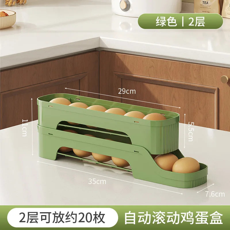 Multi-Layer Egg Storage Box – Automatic Rolling Slide Refrigerator Door Egg Holder Dispenser