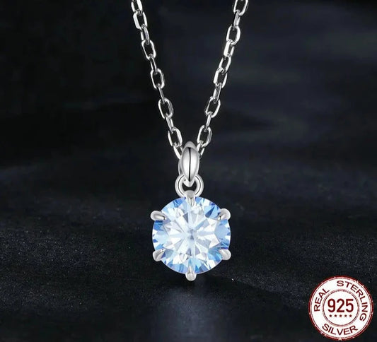 Moissanite Pendant Necklace Round Cut Natural Blue Color 1 CT 925 Steling Silver Engagement Necklaces