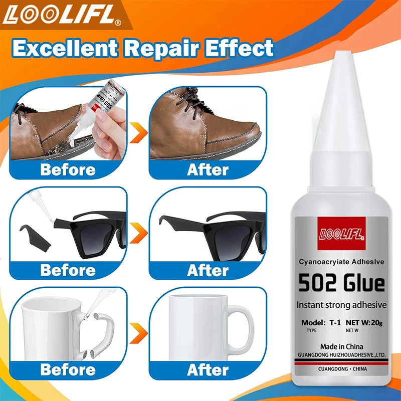 1-5pcs 502 Super Glue, Instant Glue, Quick Drying Cyanoacrylate Glue, Leather, Rubber, Wood, Metal, Glass, Strong Bonding, Liquid Glue Tool, 20ml, Long Lasting Sticky, No Turning White