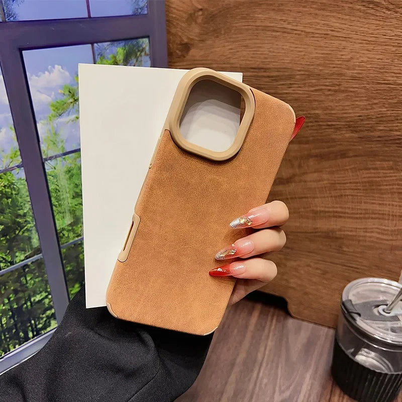 Luxury Matte Lambskin Faux Leather Phone Case For iPhone 17 16 Pro Max Air 15 14 Plus Shockproof Cover