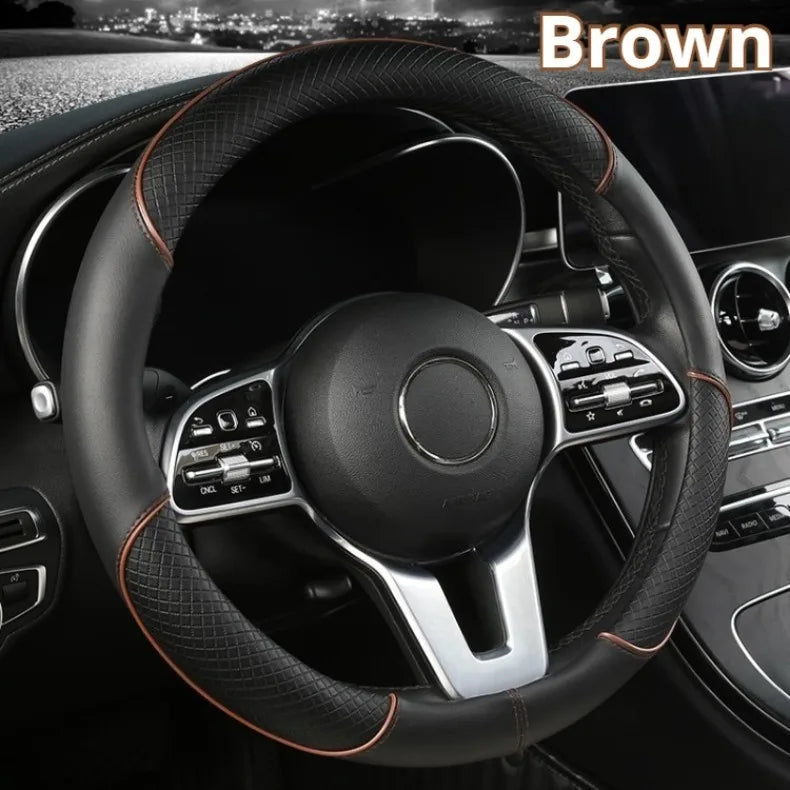 Universal Leather Diamond Steering Wheel Cover 37CM 38CM
