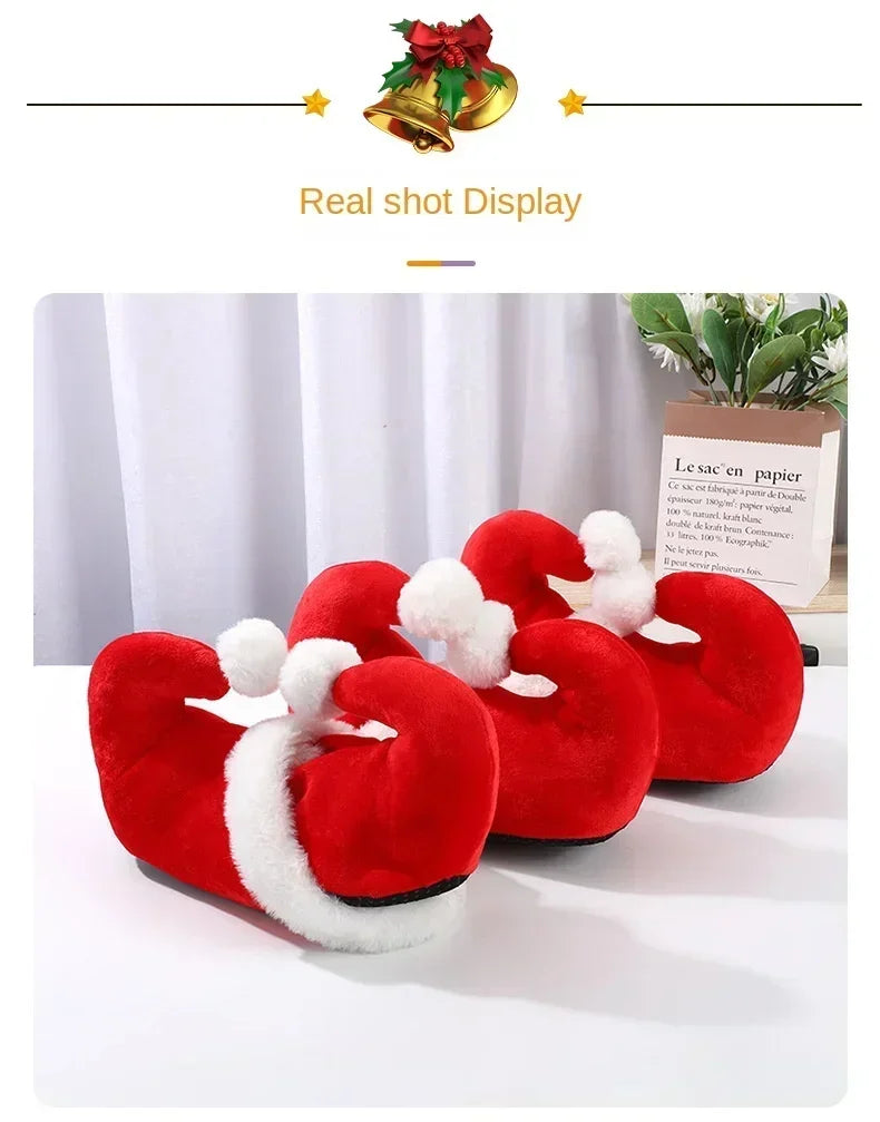Christmas Decoration Slippers Cotton Slippers Santa Claus Elf Shoes Toe Anti-slip Warm Slippers for Adults  Christmas Party