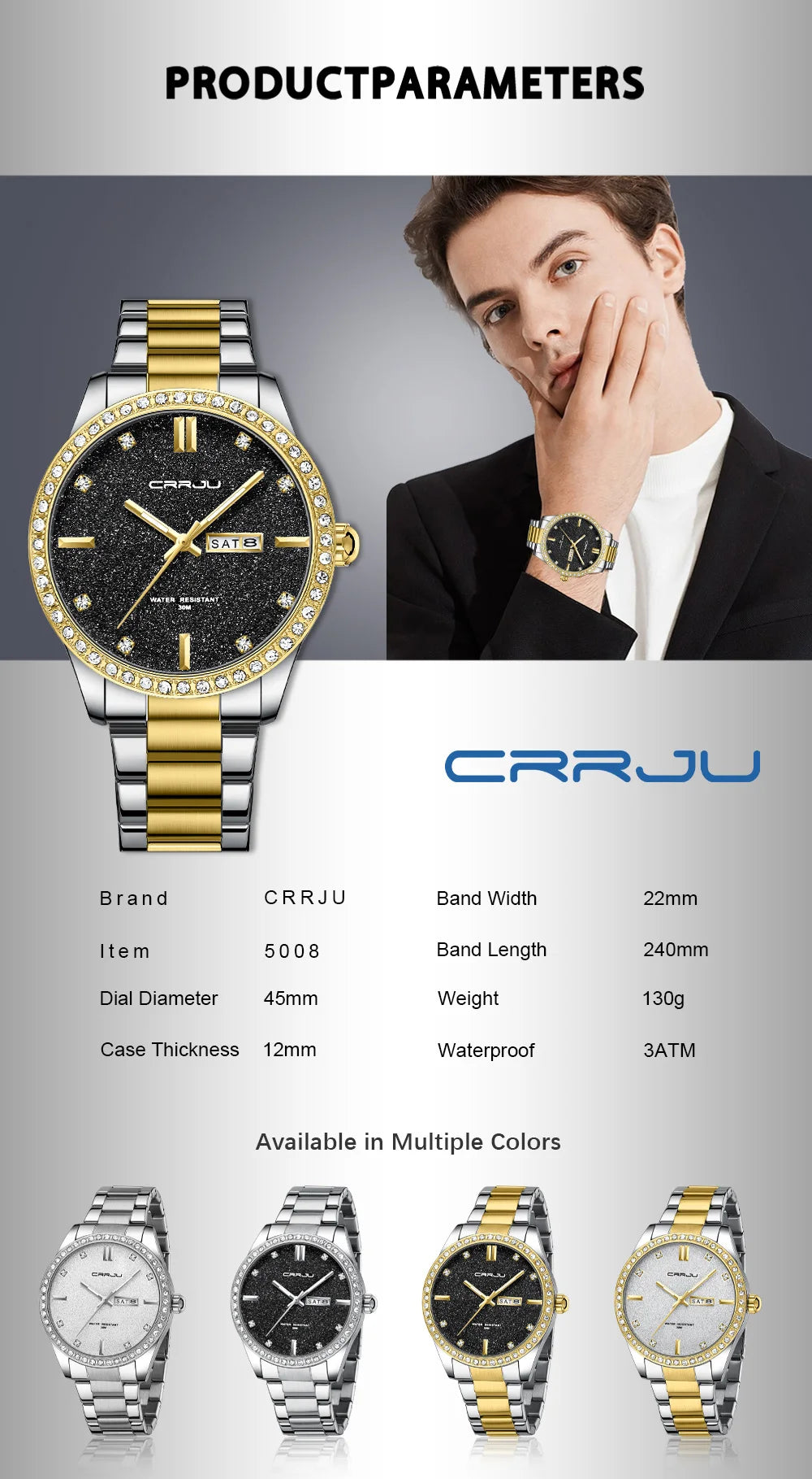 Men Watch Moissanite Diamond Luxury Brand Golden Dial Watches with Stainless Steel Band with Luminous Relogio Masculino