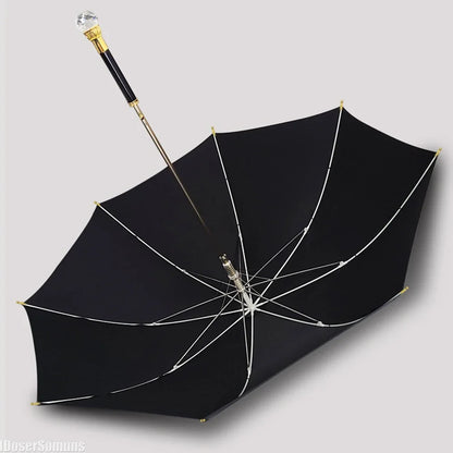 Light Luxury Automatic Umbrella with Crystal Long Handle Thickened Fabric UPF50+ Windproof Rain Gear Sunshade