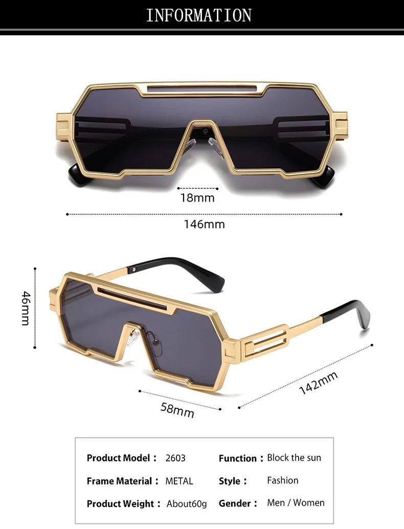 Square Steampunk Metal Sunglasses With UV400 Protection