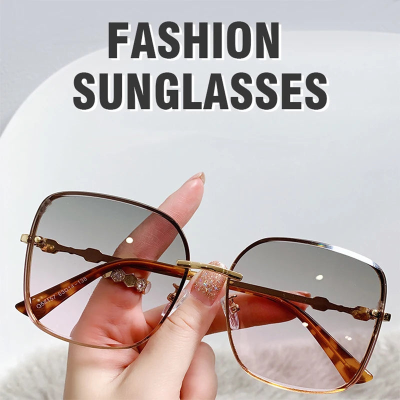 Brown Sunglasses Women Rimless Square Fashion Glasses Vintage Big Sunshades