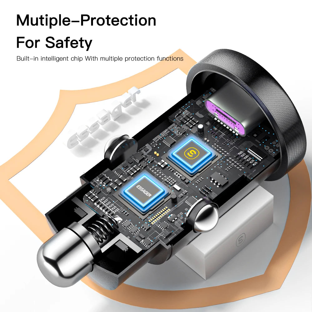 30W / 45W USB-C + USB-A Fast Car Charger (PD + QC 4.0)