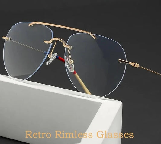 Ultra Light Fashion Double Beam Glasses Frame Retro Alloy Optical Prescription Rimless Glasses For Men and Women 1870