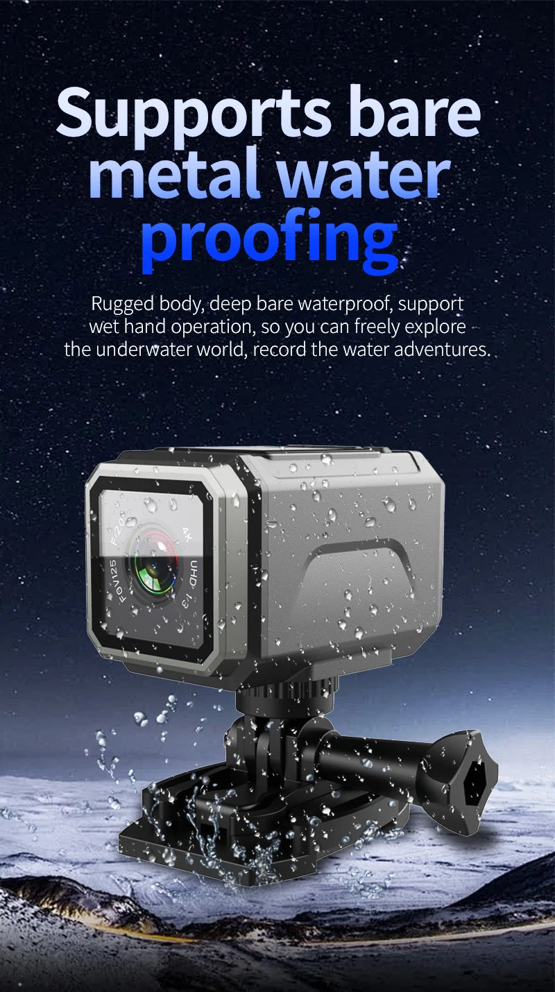 4K Ultra HD WiFi Mini Action Camera Wearable Helmet Bicycle Motorcycle Sports Camera with Wide Angle Lens and Built In Mic