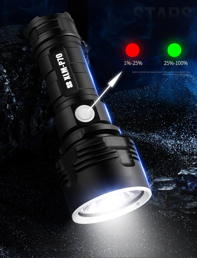 P70 LED Flashlight High Power USB Rechargeable Torch 26650 Battery Waterproof Outdoor Camping Light