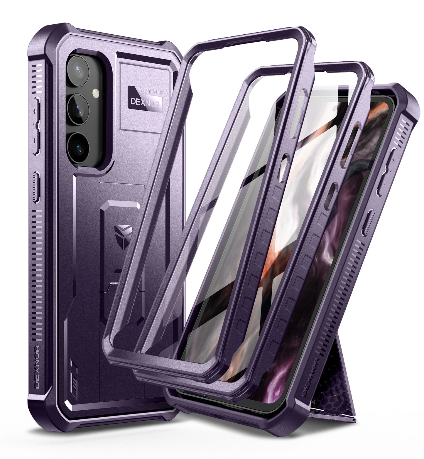 For Samsung Galaxy S23 FE 360 Full Body Bumper Military Grade Armor Shockproof Shell Case Bracket with Built in Screen Protector