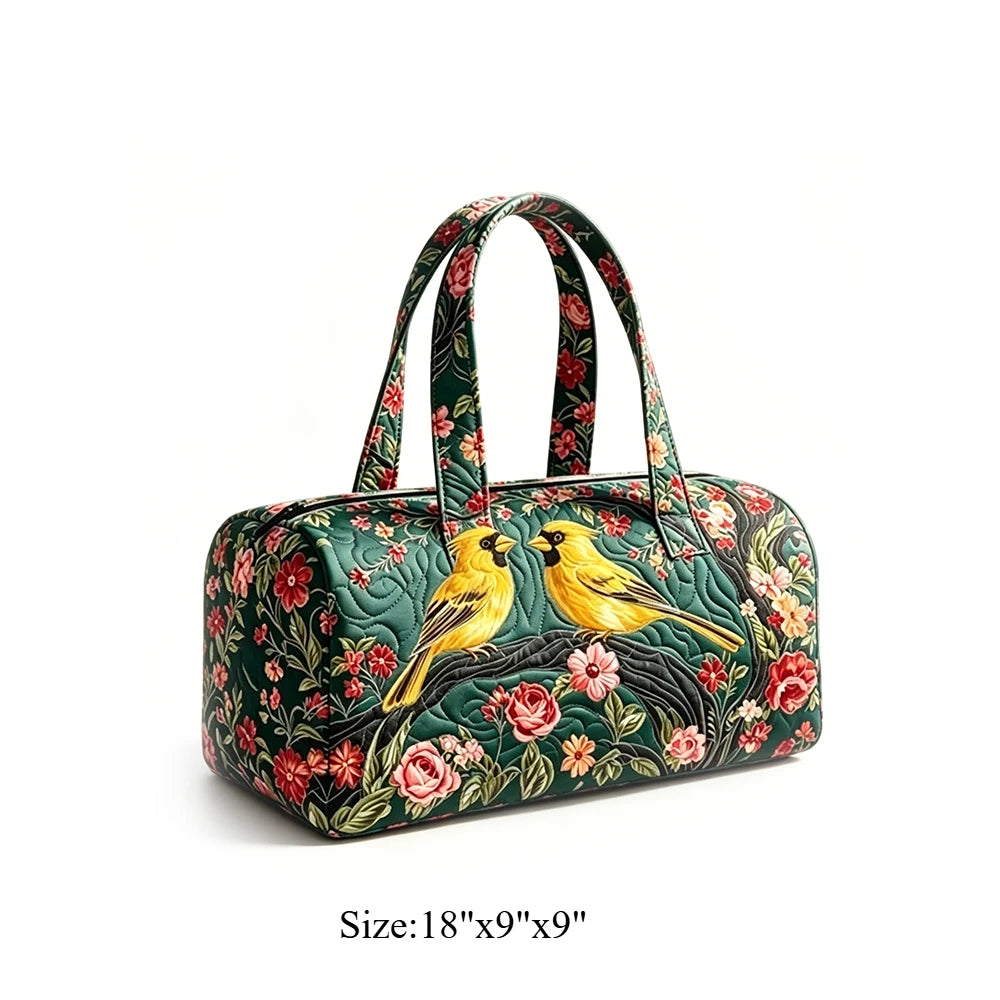 Vintage Bird Duffel Bag Goldfinch Floral Print Overnight Classic Art Style Travel Weekender Lightweight Gym Carry On Luggage