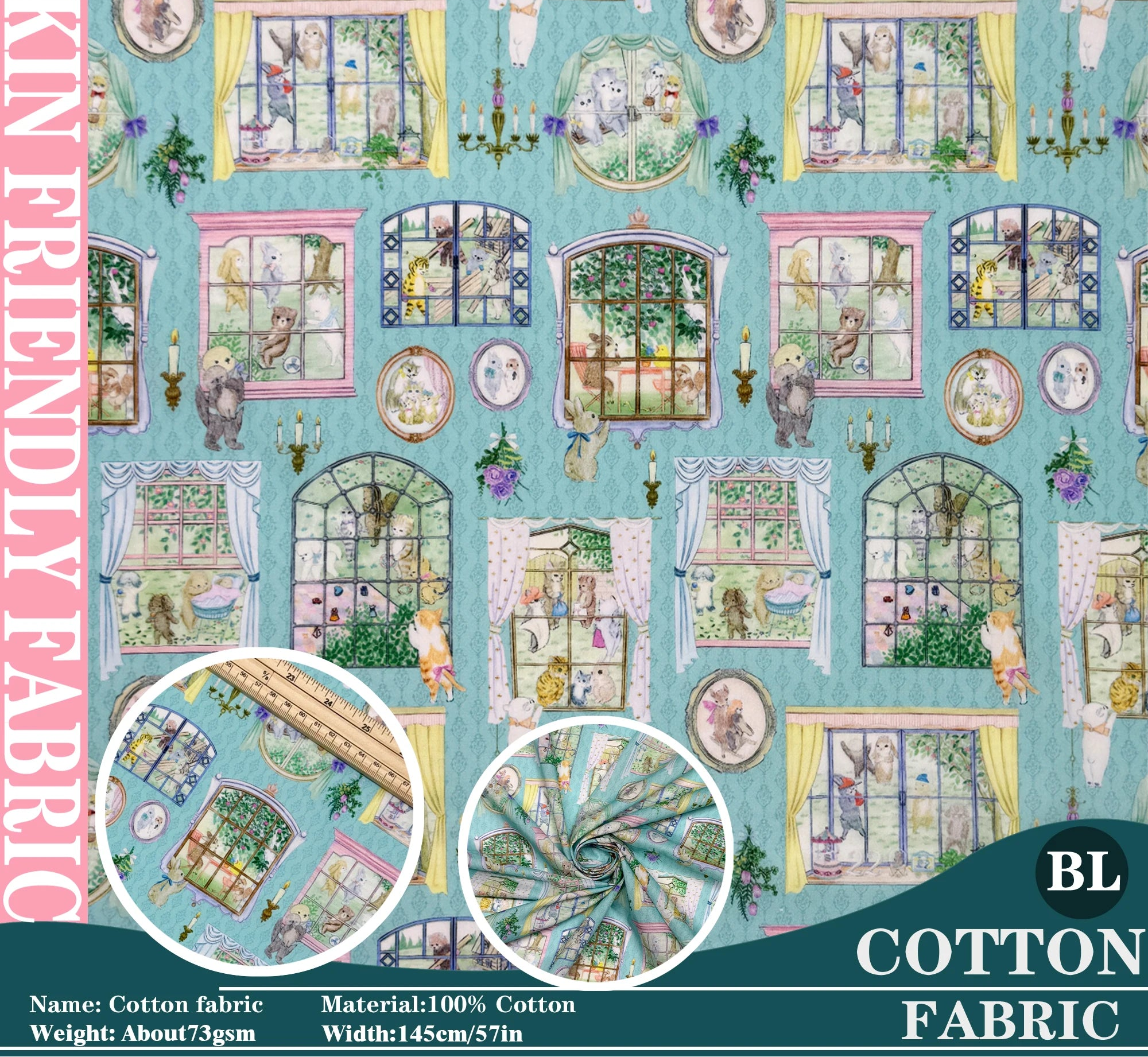 100% cotton Hokkoh-Movie studio Blue tana lawn fabric 80s Poplin printing Sewing fabric Making Dress Clothing Handmade DIY Cloth