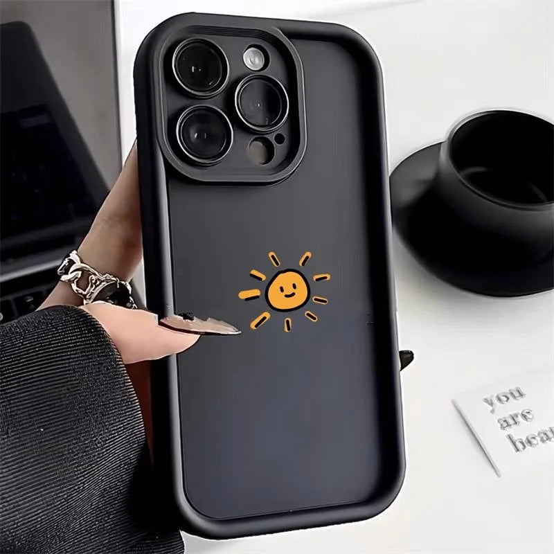 Phone Case For iPhone 17 16 14 15 Pro Max Plus 17Air Minimalist Cartoon Sun Moon Soft TPU Cover