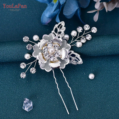 Hair Accessories U Shape Hair Pin Wedding Tiara Brides Hairpins Alloy Flower Headwear for Girls Hair Clips