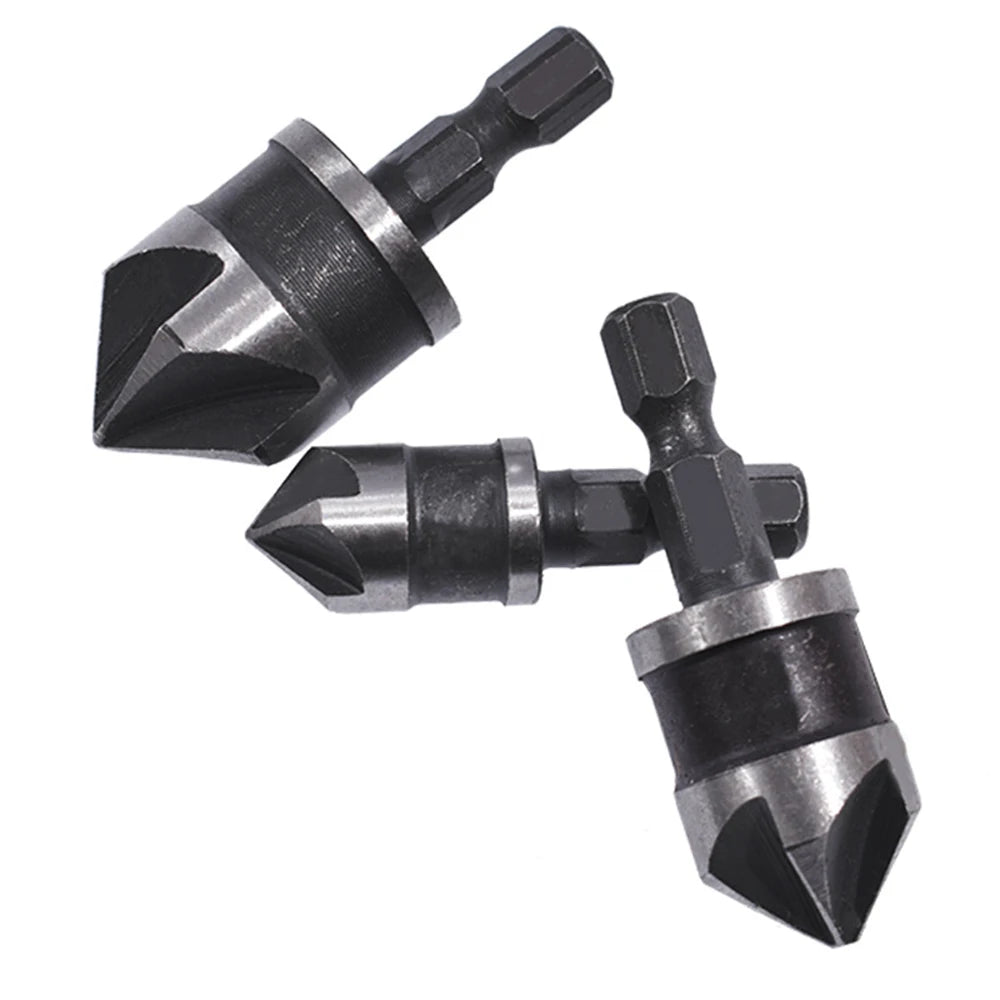 3pcs 90 Degree Hexagonal Handle 12/16/19mm 5-Flute Chamfering Tool Set WoodWorking Drill Bit Cutter Countersink Drill Bit Set