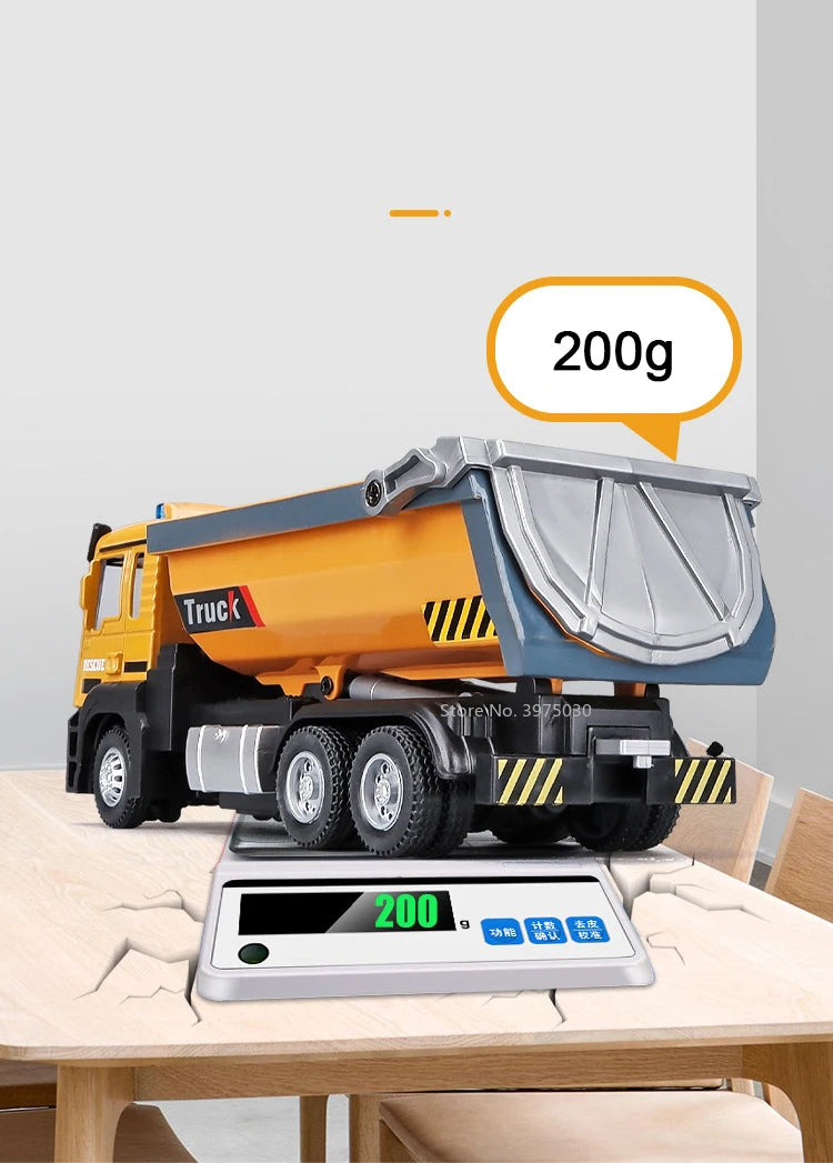 1/50 Scale Tipper Truck Alloy Diecast Toy Model Dump Engineering Transport Truck Sound Light Pull Back Collection Gifts