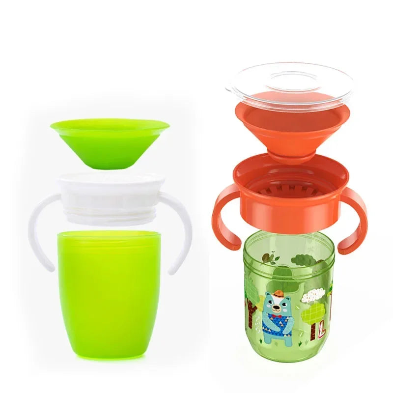 Baby Water Cups 360 Degrees Rotated Baby Learning Drinking Cup with Double Handle Flip Lid Leakproof Infants Water Cups Bottle