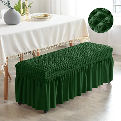 Stretch Long Bench Cover with Skirt Seersucker Ottoman Covers Elastic Piano Stool Protector Bedroom Bedside Footrest Slipcovers