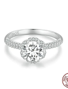1.0CT D Color VVS1 Moissanite Wedding Ring For Women Diamond Cut 925 Sterling Silver Flower Rings