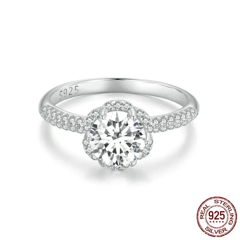 1.0CT D Color VVS1 Moissanite Wedding Ring For Women Diamond Cut 925 Sterling Silver Flower Rings