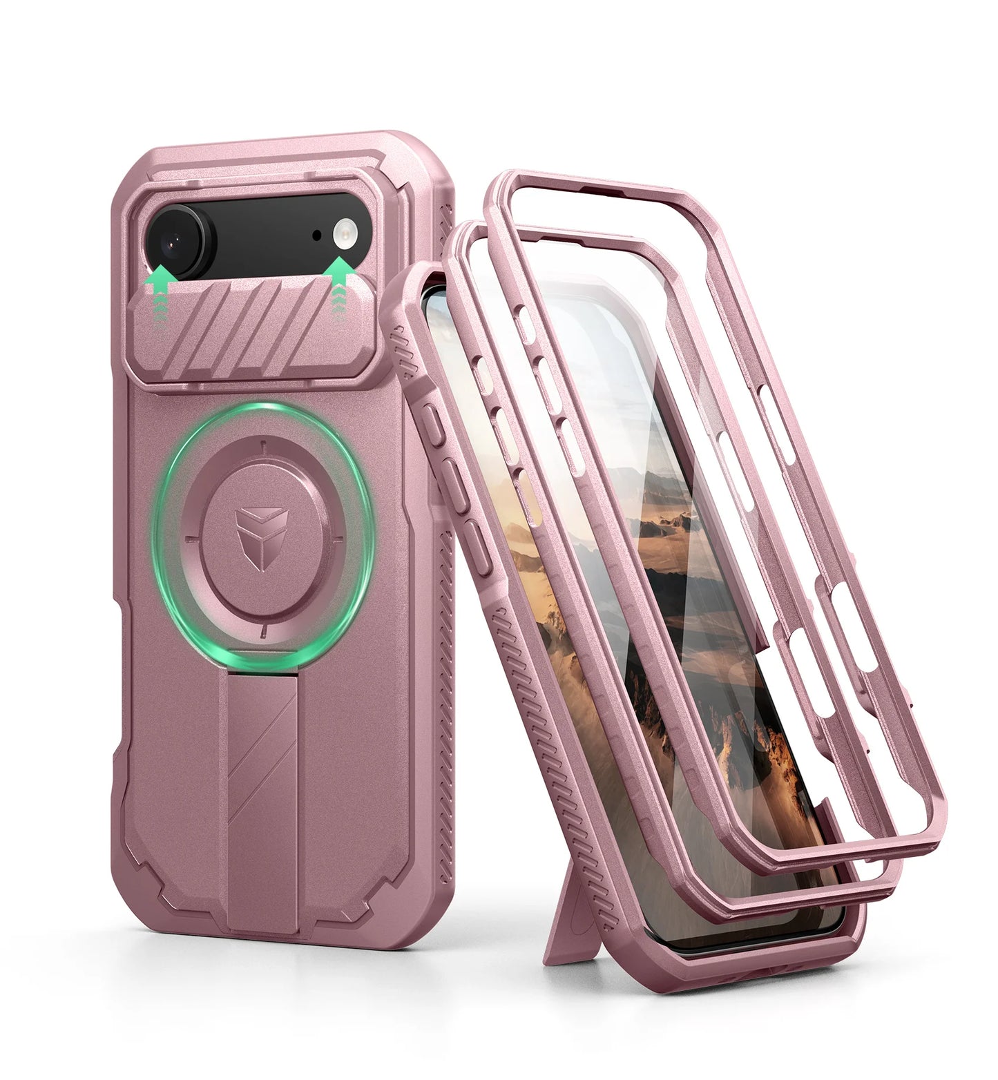 For iphone Air Case Rugged Armor Shockproof Case with Built-in Sliding Camera Cover and Built-in Screen Protector Kickstand